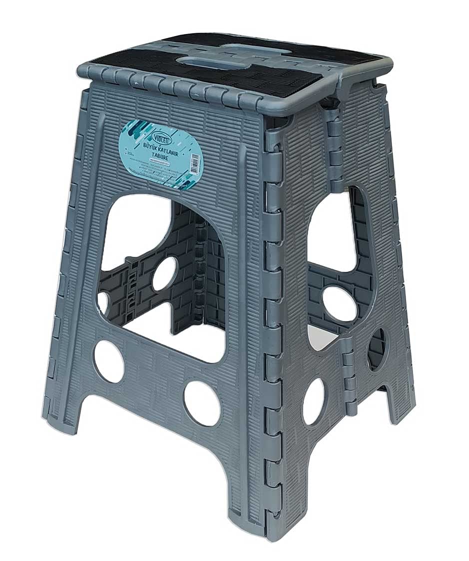 Taburete Plegable Portátil Plástico Tamaño Grande Altura 45cm, Banqueta Plegable, Banco (Gris)