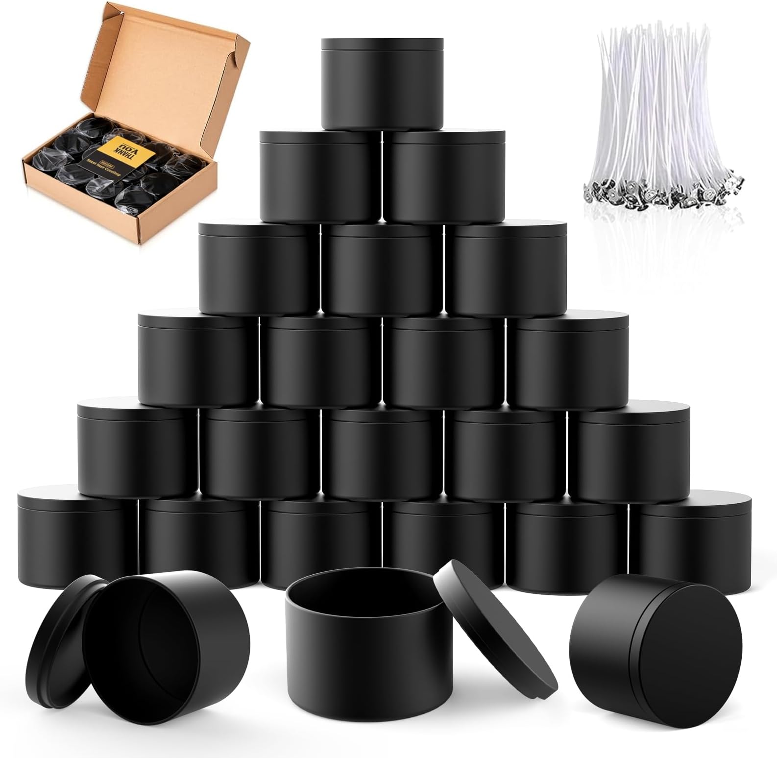 Candle Tins Jars Container Vessels for Making 4 8 Oz Black Empty Candle Tins Can Gift Box Packaging Plate with Lids Wax Container Bulk Making DIY Candle (Pure Black, 12pcs-8oz)