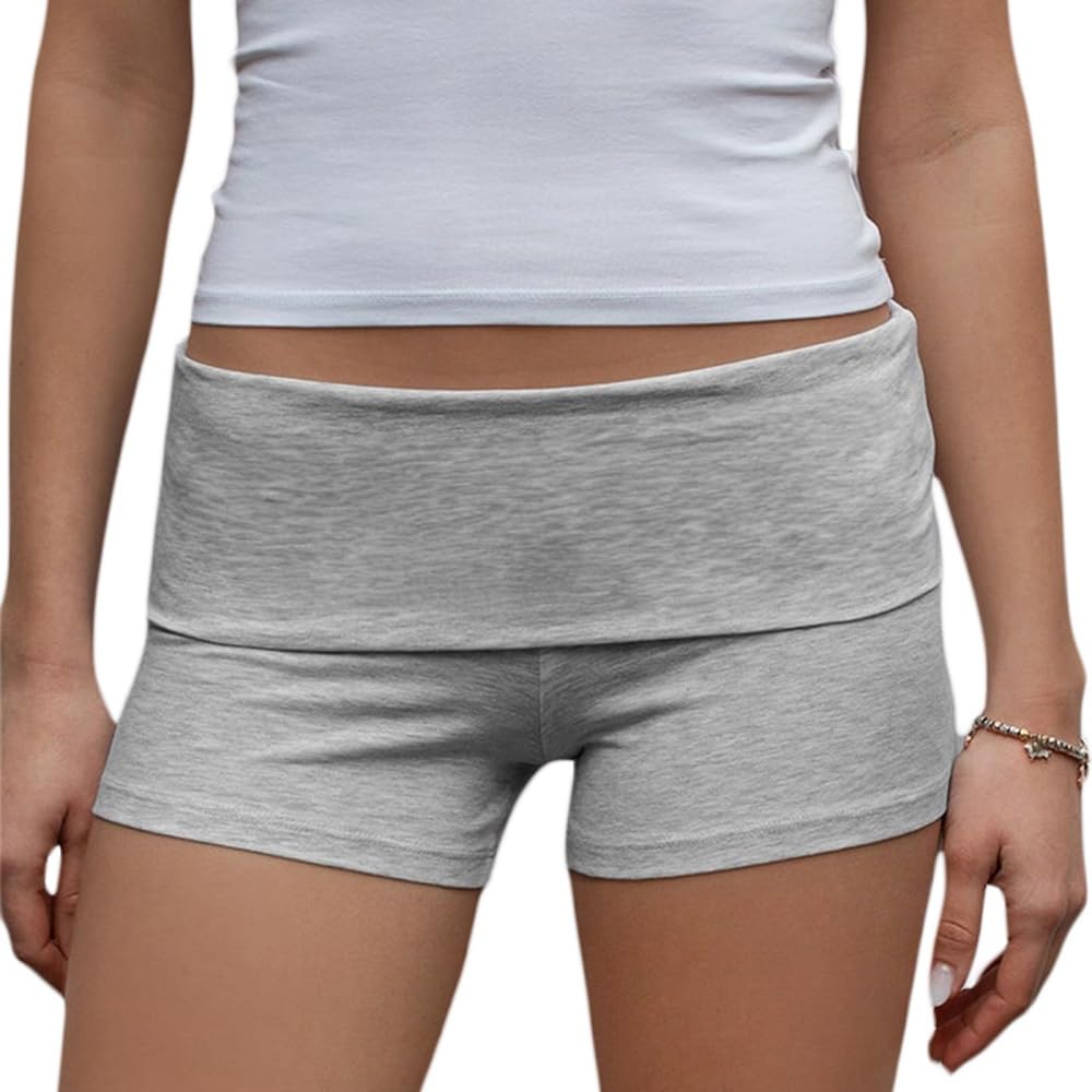 Women Fold Over Mini Shorts Y2K Striped Low Rise Skinny Micro Shorts Elastic Slim Fit Lounge Pajama Bottom-image-6