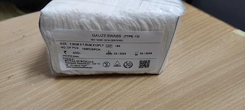 Non-Sterile Absorbent Cotton Gauze Swab Type 13 (7.5cm x 7.5cm x 12ply) for Wound Dressing and First Aid