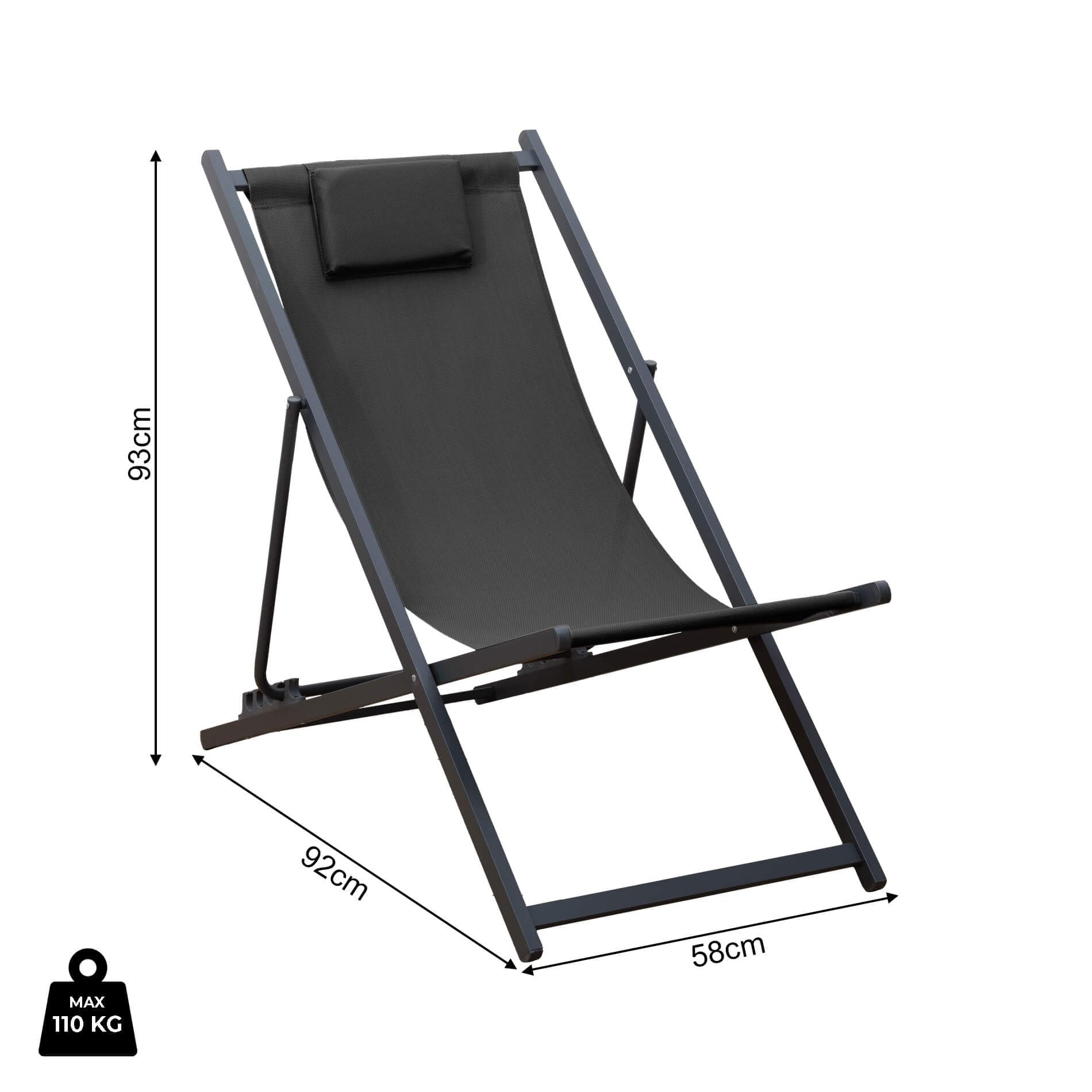 Rebecca Mobili Tumbona plegable, silla de playa, gris oscuro, aluminio y poliéster, respaldo reclinable, ahorra espacio, silla de exterior – Medidas HxLxP: 93 x 58 x 92 cm – Art. RE7147