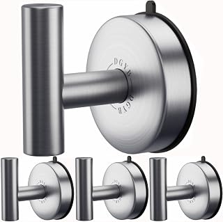 DGYB Large Suction Cup Hooks for Shower Set of 4 Brushed Nickel Towel Hooks for Bathrooms Stainless Steel Suction Shower Hooks for Inside Shower 15 Lb Removable Wall Hooks for Hanging Heavy Duty