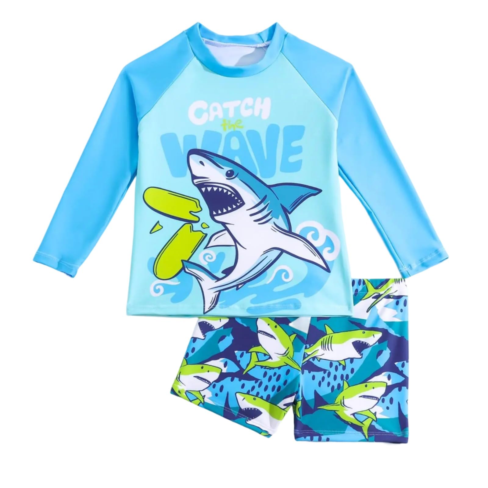 YAGATA Toddler Swimsuit Boy 2-Piece Dinosaur Bathing Suit with Rash Guard Cute Toddler Boy Swimsuit Dinosaur
