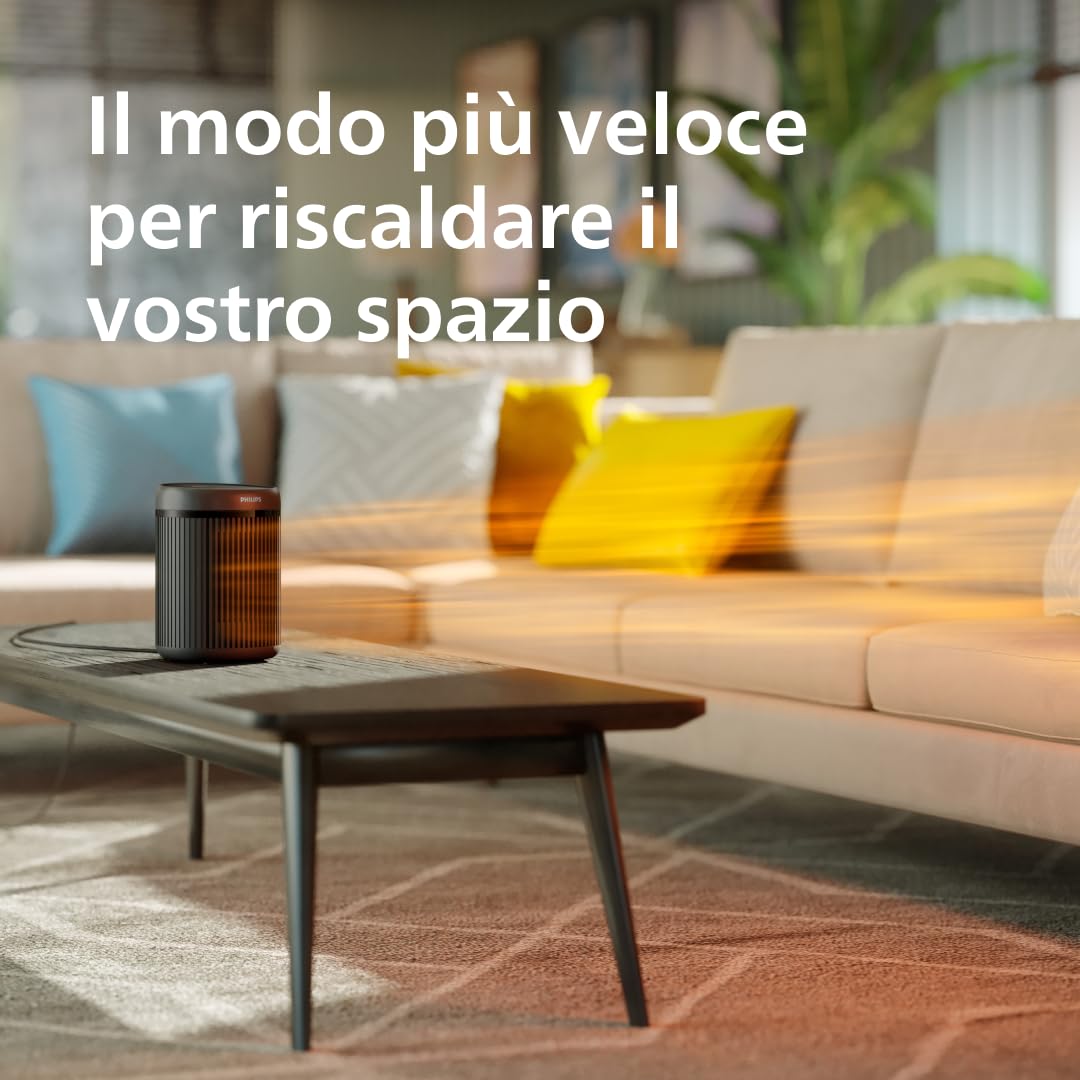 Philips Serie 2000 Termoventilatore ad alta efficienza energetica 1500W, fino al 25% di risparmio energetico, silenzioso 24 db(A), 5 modalità, 5 funzioni di sicurezza, grigio scuro (CX2120/01)