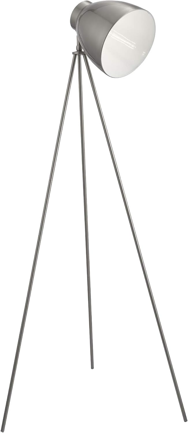 Satin Silver Tripod Floor LAMP with Chrome STEM and Braided Cable ...