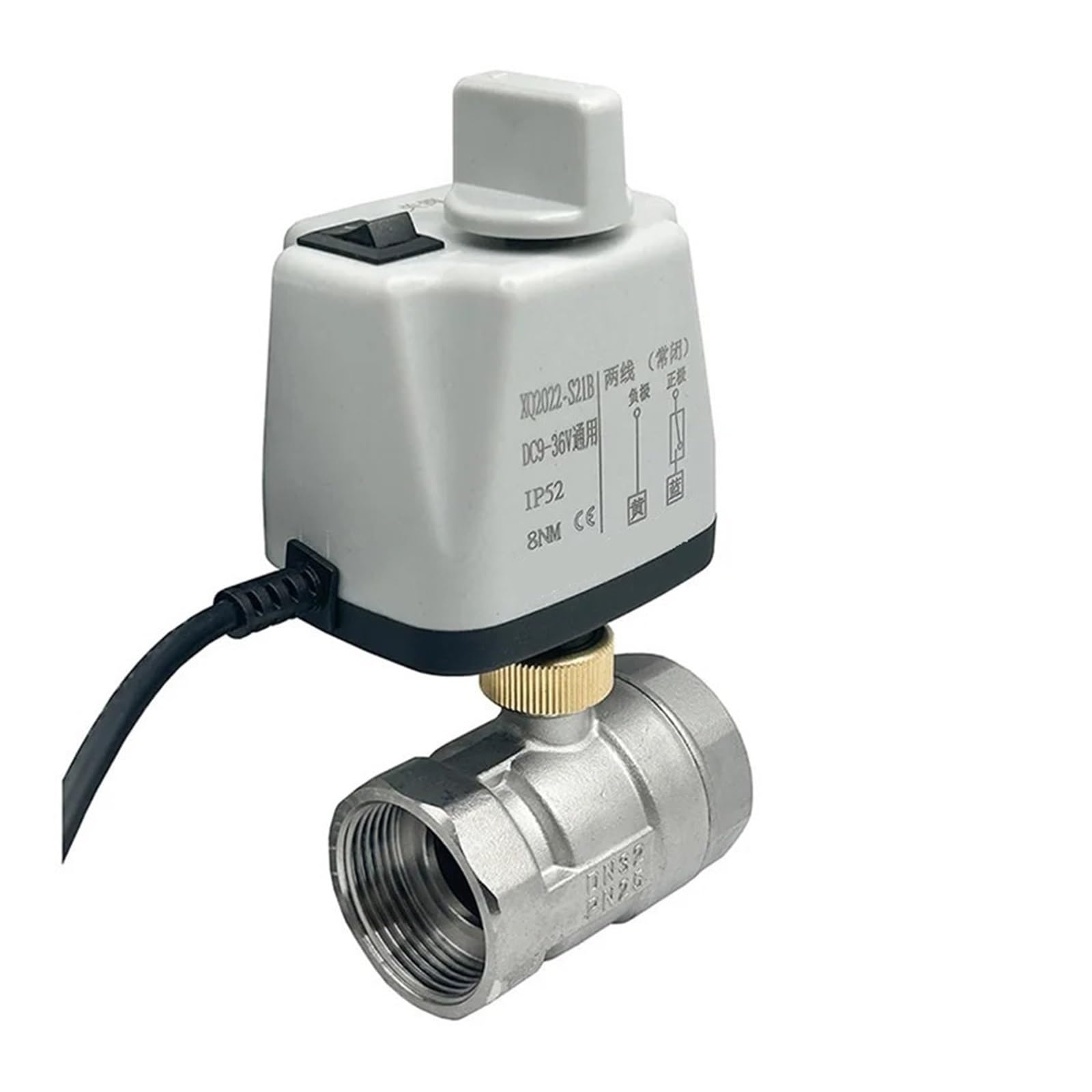 Valve motorisée Vanne à boisseau sphérique motorisée en acier inoxydable 1/2", 3/4", 1", 1-1/4", 1-1/2", 2", avec interrupteur manuel, vannes normalement fermées/ouvertes, commande à 2 fils(DN32,CLOSE