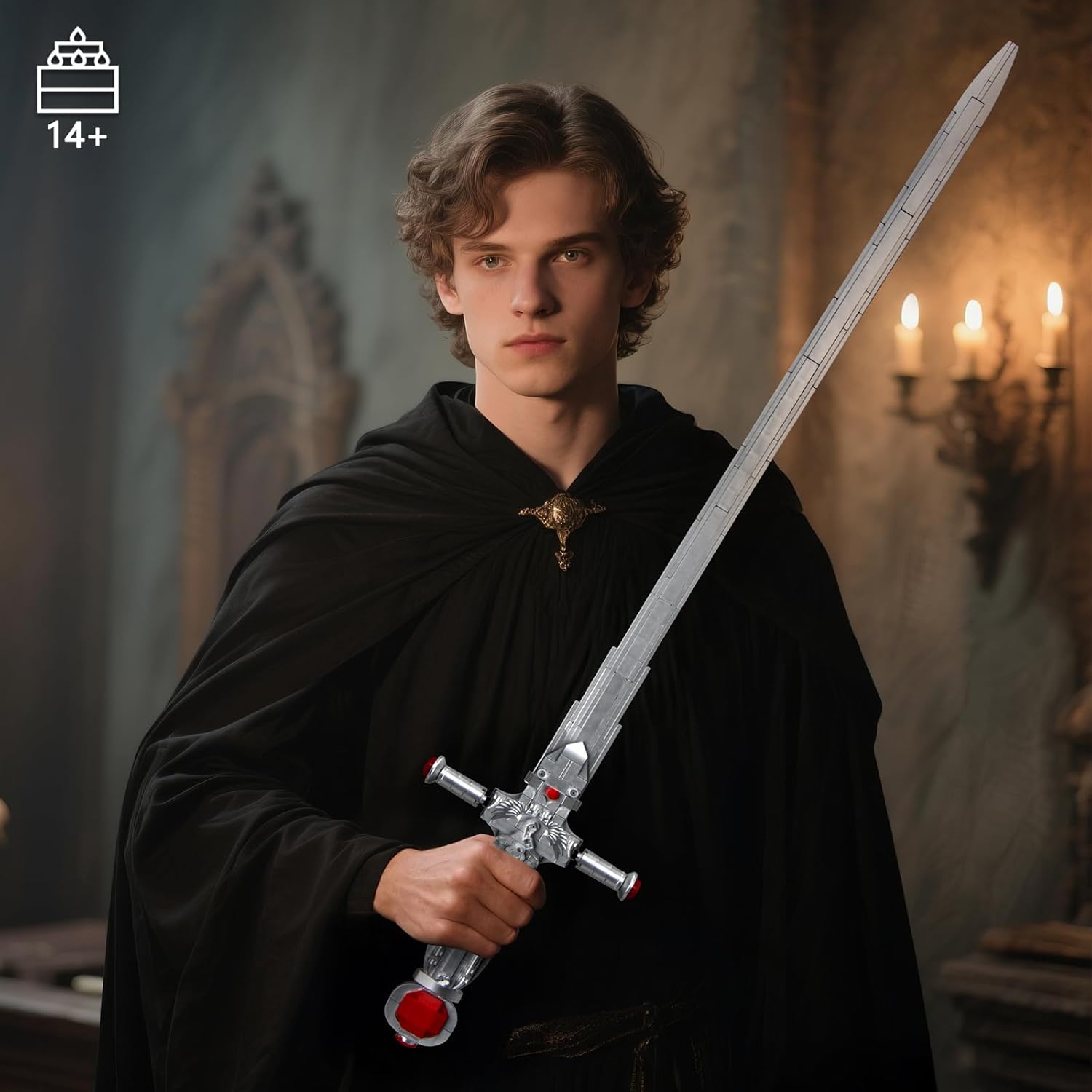 HIGH GODO Goblins Sword Building Block Set, 37.4" Magic Holy Sword with White Ruby Handle Model Kit, Cosplay Anime Katana Set for Adults Teens Fans 14+ (605 PCS)