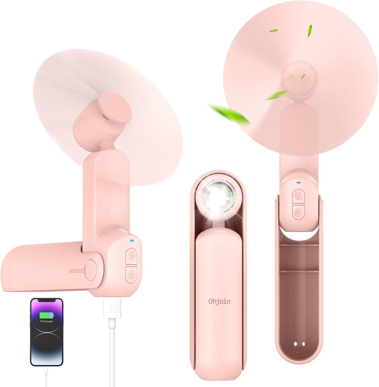 4 IN 1 Portable Mini Handheld Fan,Personal Foldable Pocket Travel Fan,Small Hand Fan for Face Lash,USB Rechargeable,Summer Concerts, Birthday Gifts for Women Mom (Pink)