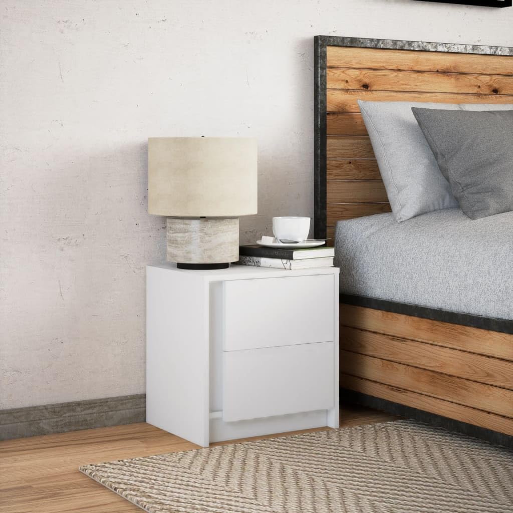 vidaXL Mesita de Noche con Luces LED Madera de ingeniería Blanca