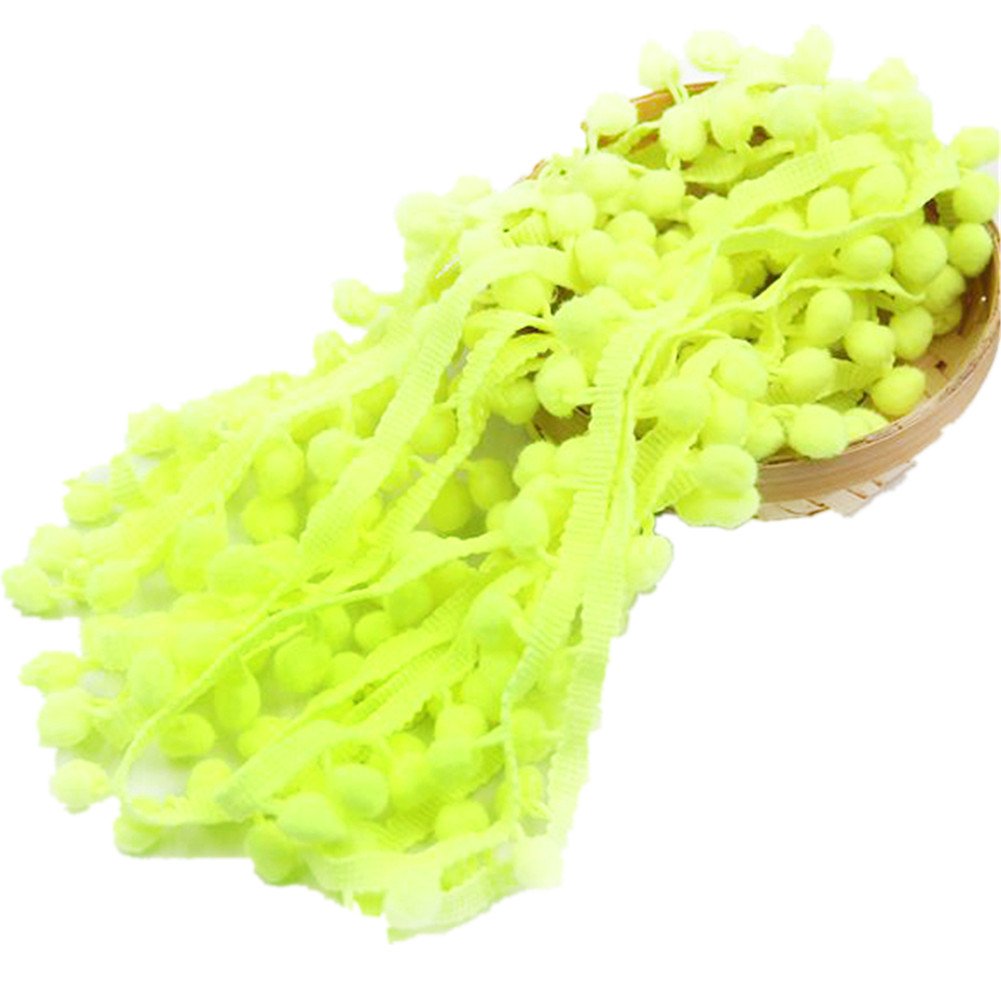 60ft Pom Poms Fringe Ball Trim Sewing Ribbon Embroidered Lace Tassel Applique for Clothing Accessories Pillow Bedding Quilting Crafts Supplies (Fluorescent Yellow)