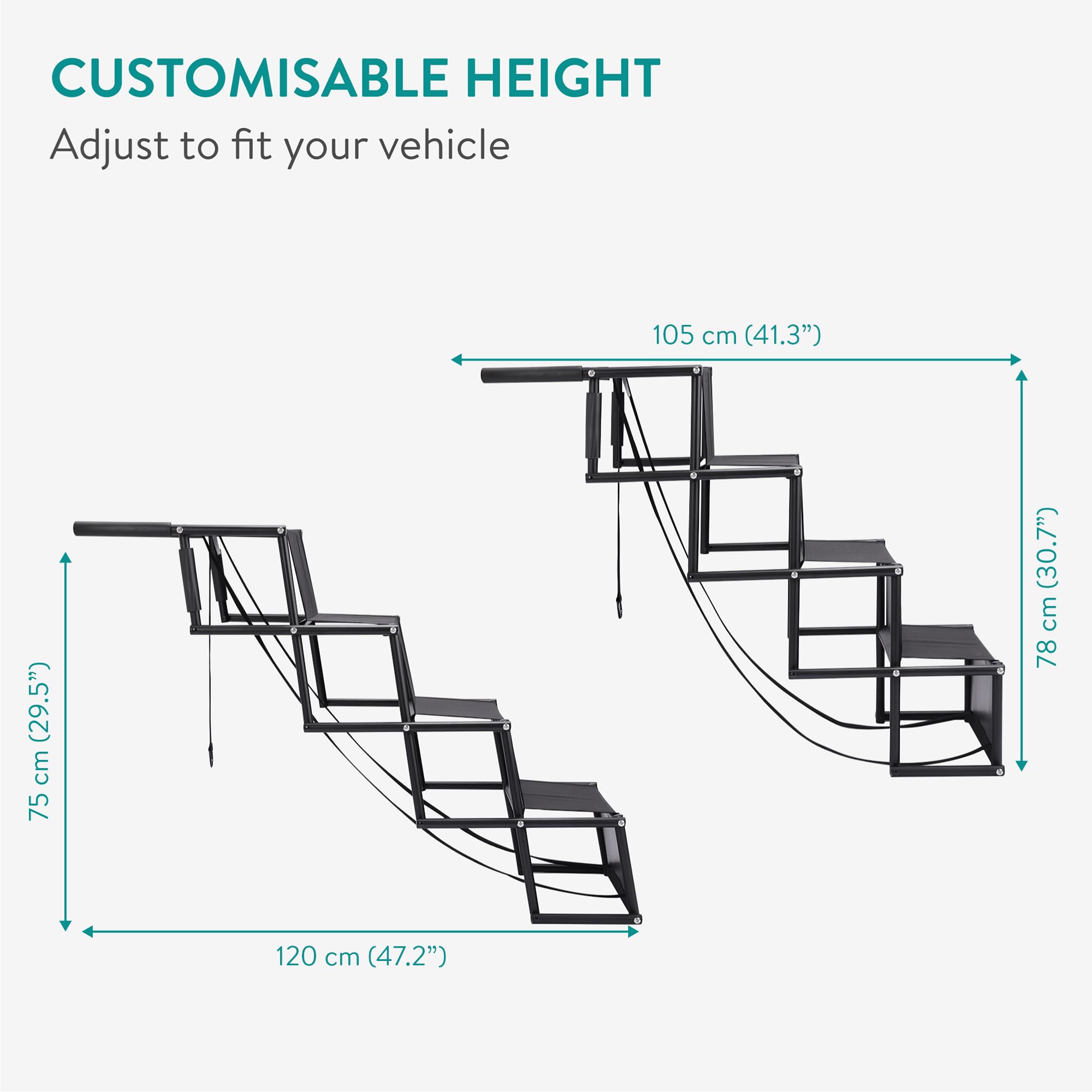Navaris Escalier pour Chien - Rampe Pliable d'accès Voiture pour Chiens Petits et Grands adaptée à Tous Les véhicules - Marche Pied pour Animal avec Marche 45 cm de Largeur