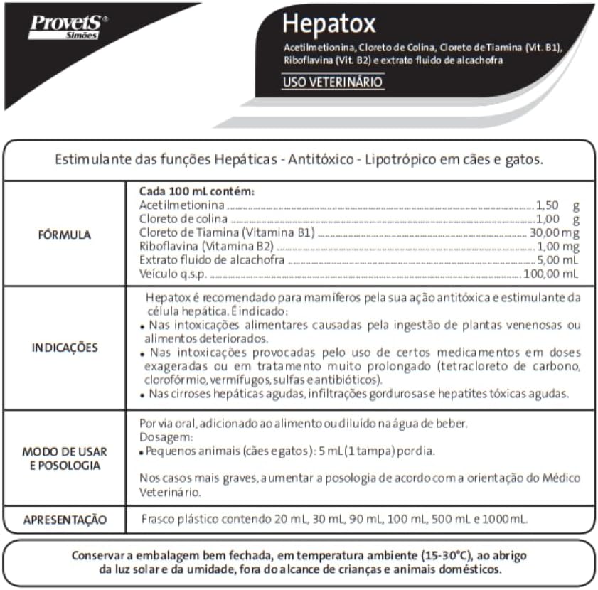 Hepatox 20ml – Antitóxico e Estimulante Hepático Para Cães, Gatos e Outros Mamíferos | Proteção do Fígado – Provets