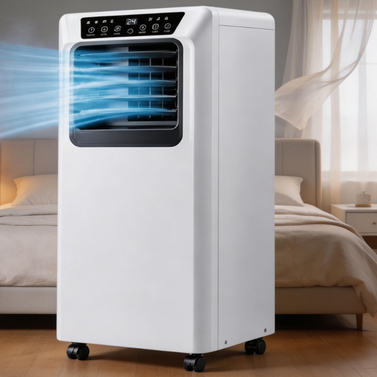 ErShangMao Mobile Air Conditioner, Portable Air Conditioner With 2050w/2650w Cooling, Dual-Turbine Circulation,86 Pints Daily Dehumidifying, Remote And Exhaust Hose For Indoor Bedroom 9000BTU