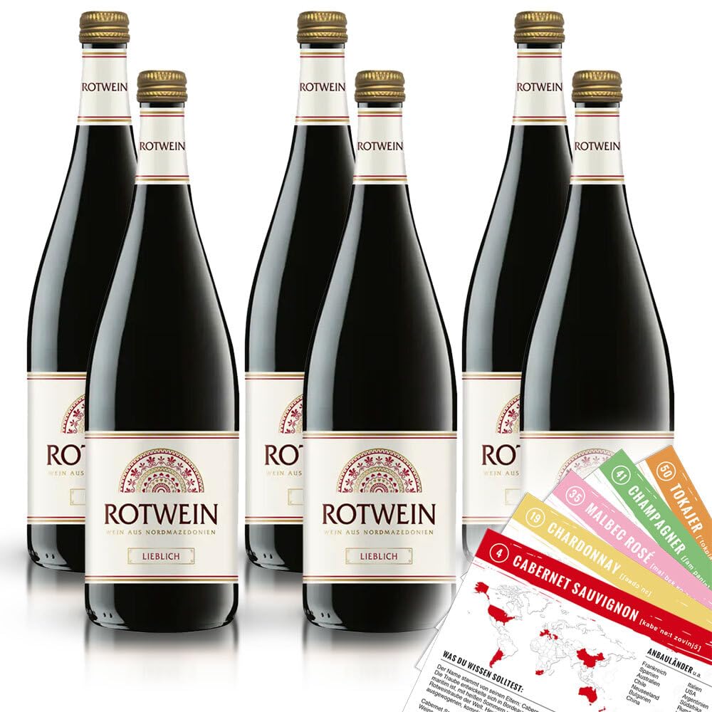Nordmazedonien Rot, lieblich, sortenreines Weinpaket + VINOX Winecards (6x1,0l)