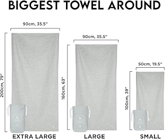 Dock & Bay Beach Towel - Quick Dry, Sand Free - Compact, Lightweight - 100% Recycled - Includes Bag - Essential - Mountain Grey - Large (160x90cm, 63x35)