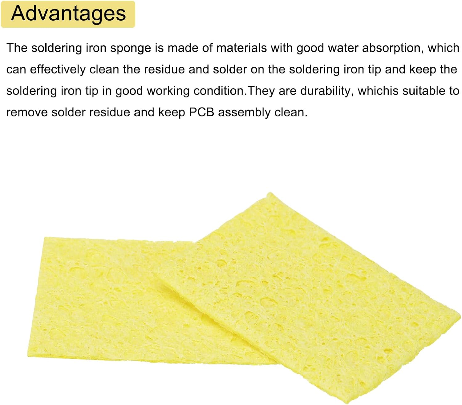 40PCS Soldering Sponge 50 x 35mm Rectangle Yellow Cleaning Pad Welding Tip Iron Replacement for Cleaning Soldering Iron 1mm Natural Thickness 6mm Water Absorption Thickness