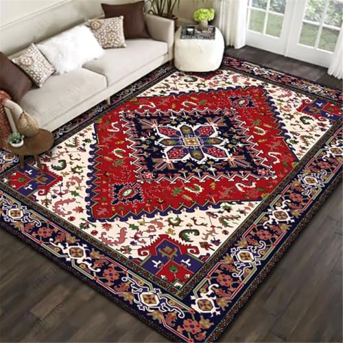 RUGMRZ Outdoor Teppich XXL Teppich Pastell Rote Blumendekoration traditioneller Teppich im Retro-Stil Teppich Antirutsch 180X280CM
