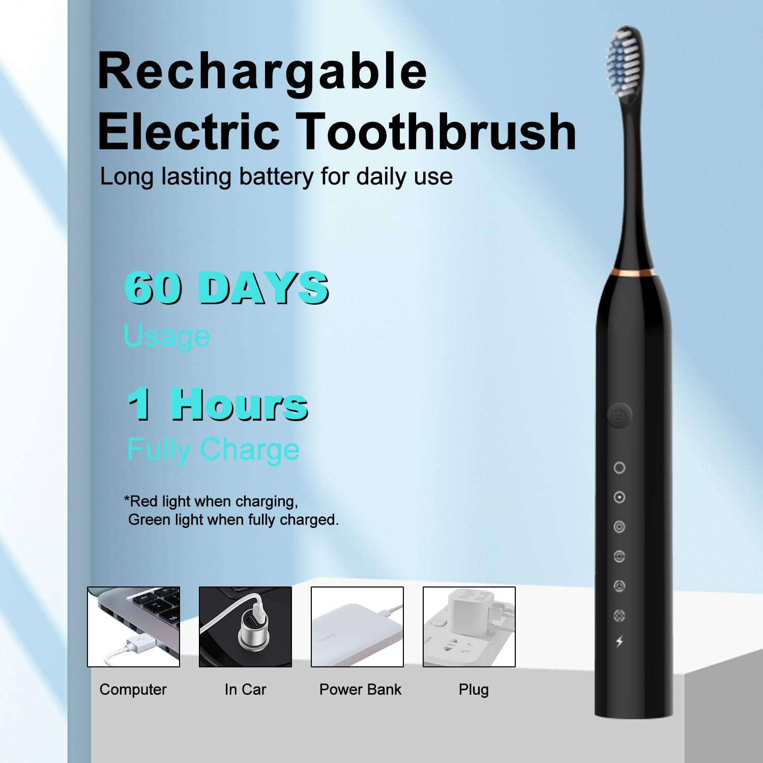 Paquete de 3 cepillos de dientes eléctricos con 6 modos, cepillos de dientes recargables con 12 cabezales de cepillo, carga rápida de 2 minutos y temporizador de 30 segundos