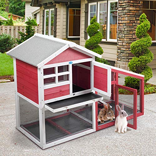 image for JAXPETY Outdoor Rabbit Hutch Bunny Cage w/Run, Wooden Chicken Coop Hen