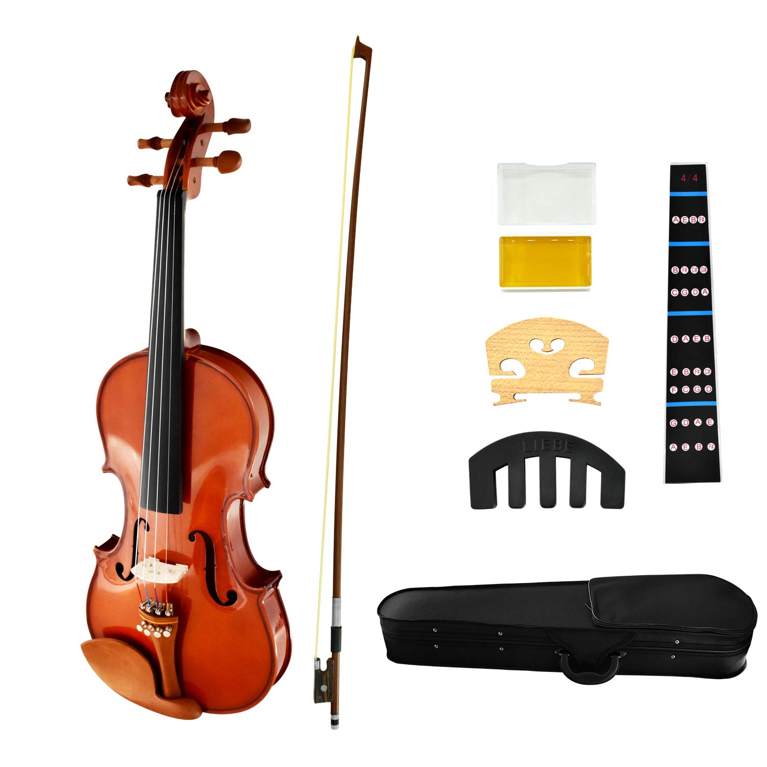 JUAREZ Collé Violin Kit, Full Size 4/4 White Pine Top, Solid Maple Back & Sides, Jujube Pegs, Chinrest & Tailpiece with Hickory Wood Bow,Rosin, Full Tone Sticker, Mute, Bridge, Oblong Case, Orange-image-44