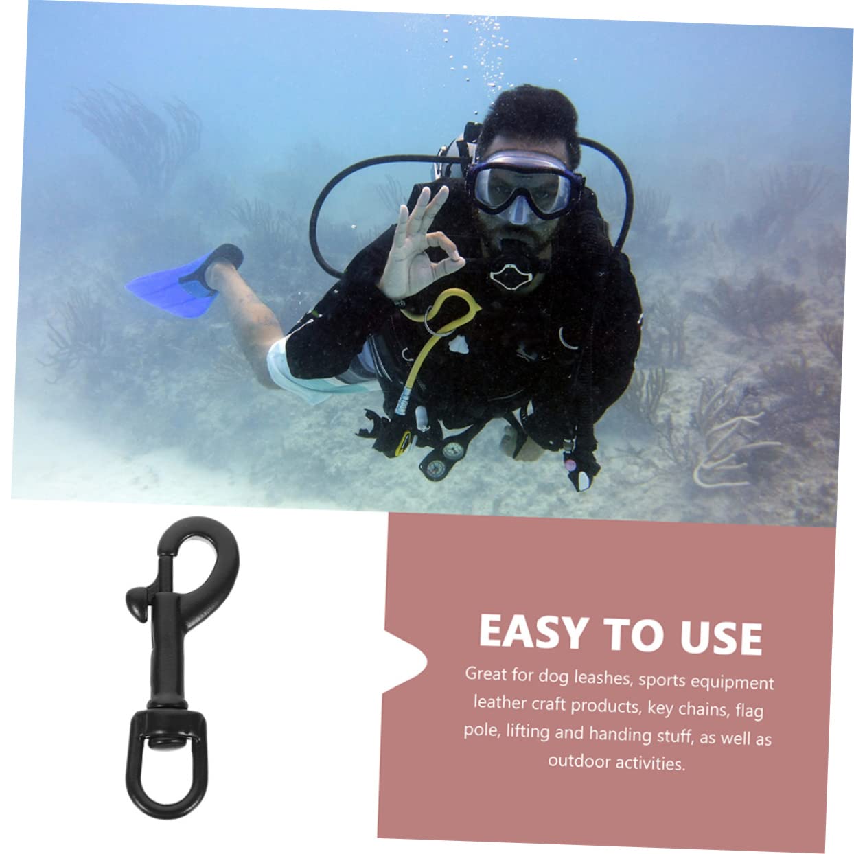 Sosoport Practical Bolt Snap Hook Stainless Steel Diving Hook 360 Degree Rotation for Quick Attachments