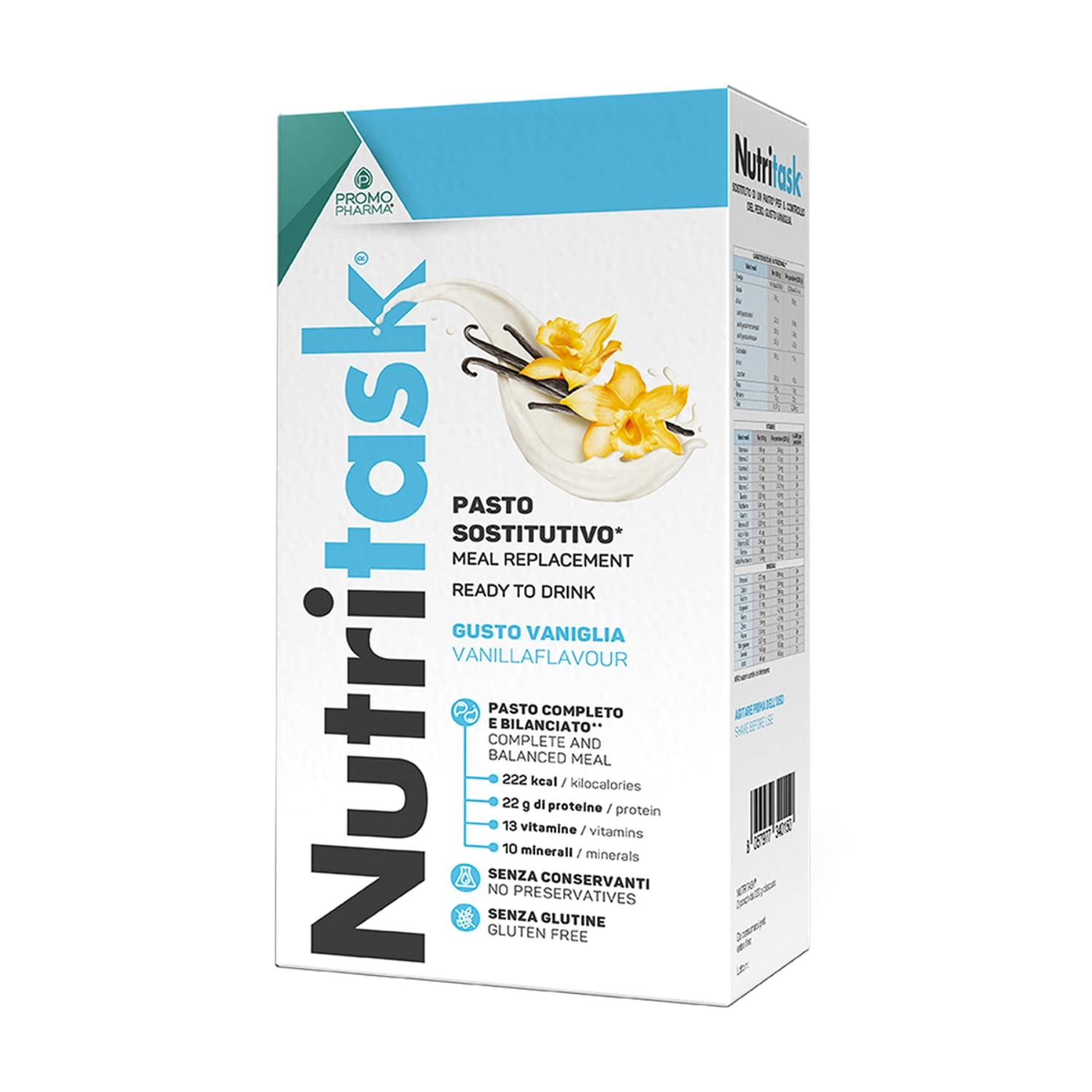 Nutritask - Pasto Sostitutivo, Completo e Pronto all'Uso - con 13 Vitamine e 10 Minerali - Senza Conservanti e Senza Glutine - Vaniglia