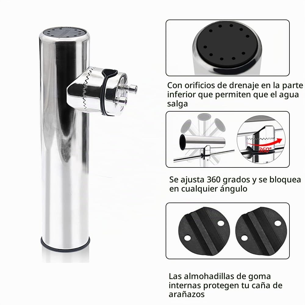 Geloo Soporte de caña de pescar de acero inoxidable marino, soporte de varilla ajustable en rieles de montaje de riel de acero inoxidable para barcos de yates de 22 mm a 26 mm (A)