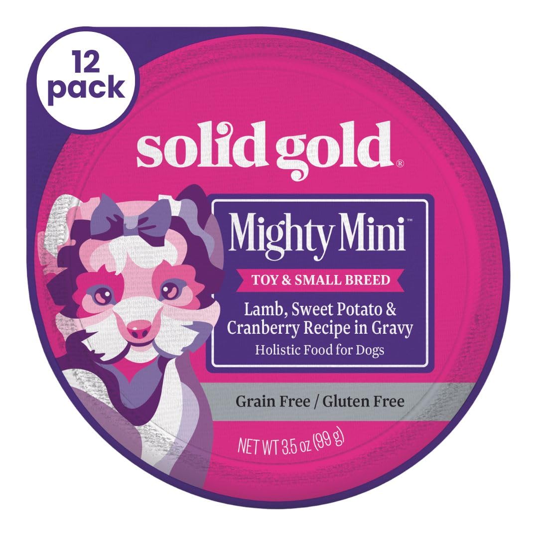 Solid Gold Wet Dog Food for Small Dogs - Grain Free Small Dog Food Wet Recipe w/Real Lamb, Superfoods & Vitamins for Gut Health & Immune Support - for Puppies, Adult & Senior Breeds - 12ct 3.5oz Cups