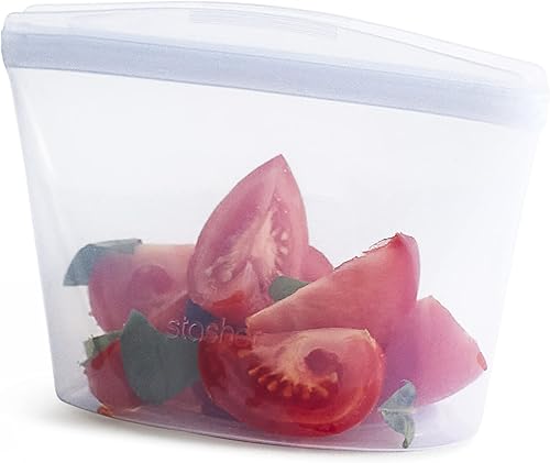 Bolsa de almacenamiento de alimentos reutilizable de silicona premium Stasher, transparente, apta para microondas, al vacío, lavavajillas, horno y