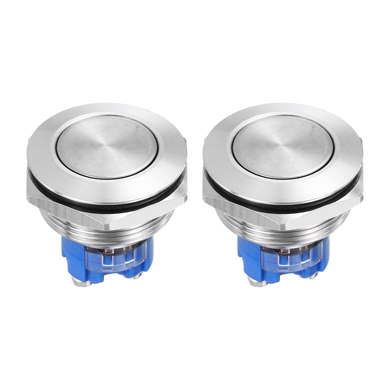 DMiotech 7/8 Inch Stainless Steel Latching Push Button Switch Flat Head 250V 5A Silver Shell with Screw Foot 1NO for Car Boat Systems Custom Setups 2Pcs