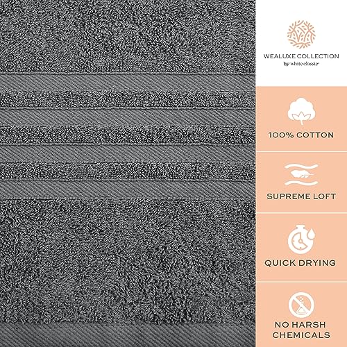 Image of White Classic Wealuxe Grey Bath Towels Set of 4, Cotton Body Towel for Hotel, Gym, Spa, Soft Extra Absorbent Quick Dry Towels for Bathroom 27x54 Inch