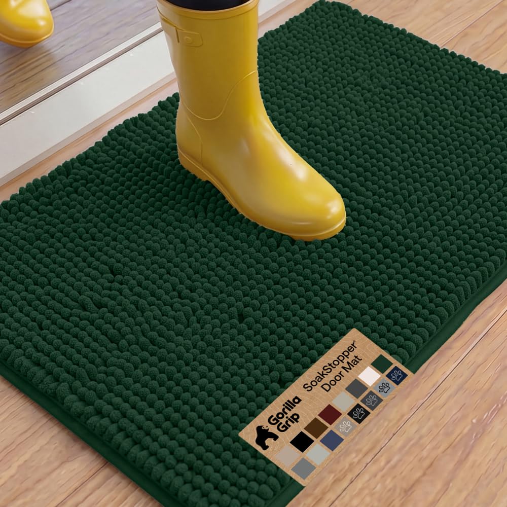 GORILLA GRIP SoakSTOPPER Dog Door Mat, Machine Wash and Dry, 36x24 Green