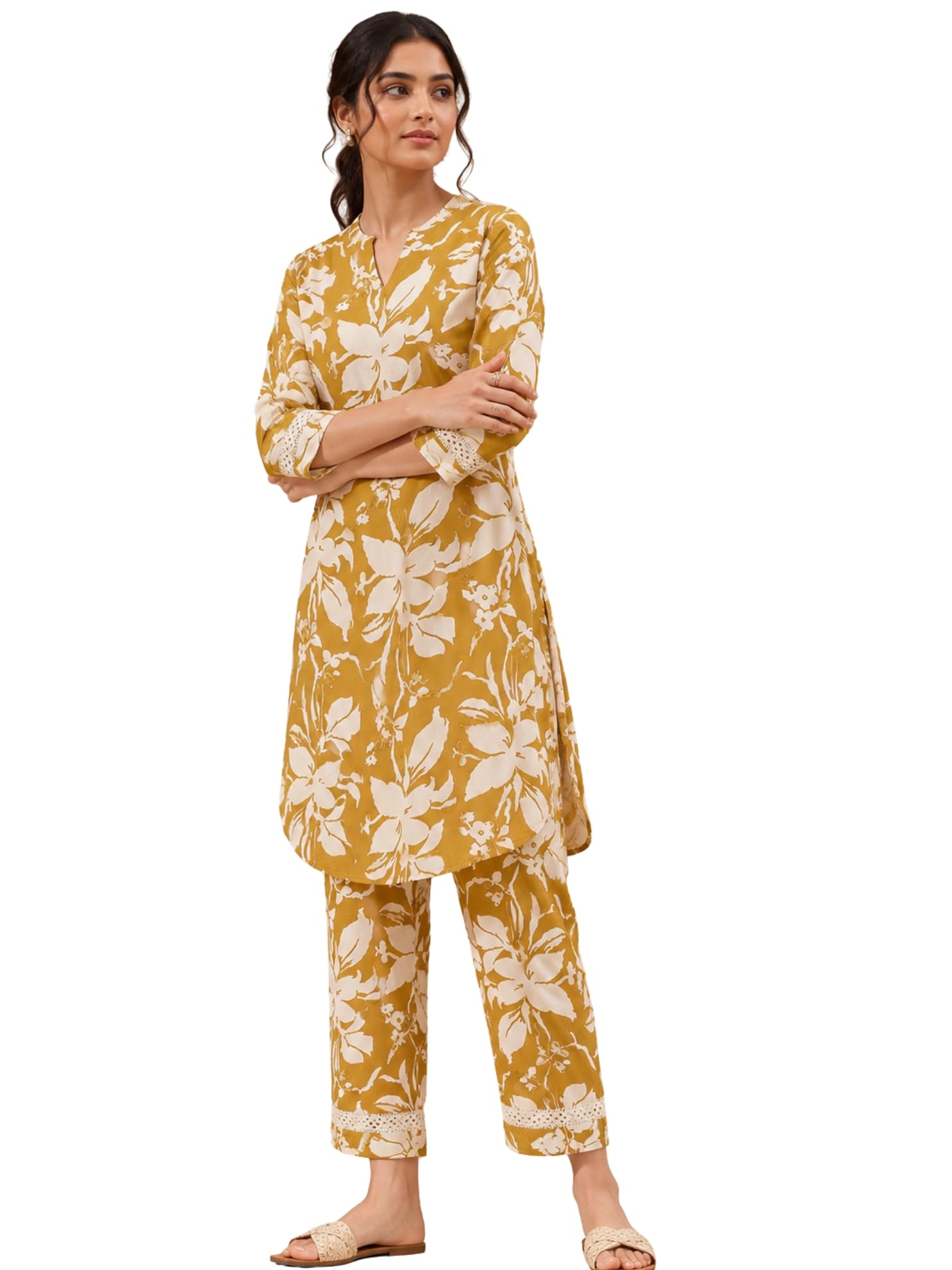 Jack & Jones Women's Floral Printed Pure Flex Cotton Co-ord Set| Kurta Set for Women | Stylish Cord Set |Ethnic Set in multi