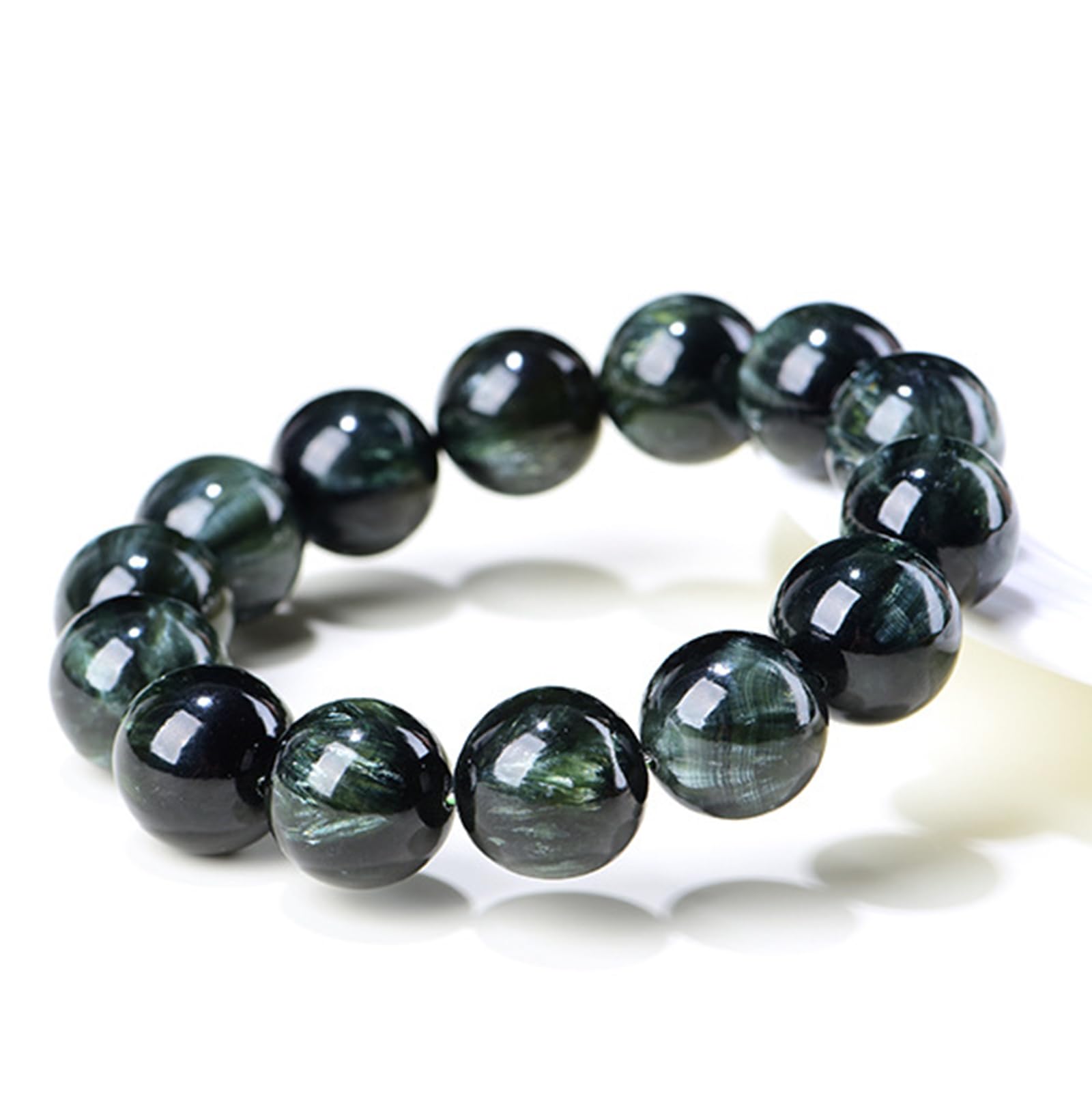 Bracciale con Perline di serafinite Verde Naturale - Bracciale Elasticizzato Unisex in Cristallo di Drago Verde per Meditazione, Yoga e guarigione Spirituale,14~14.8mm