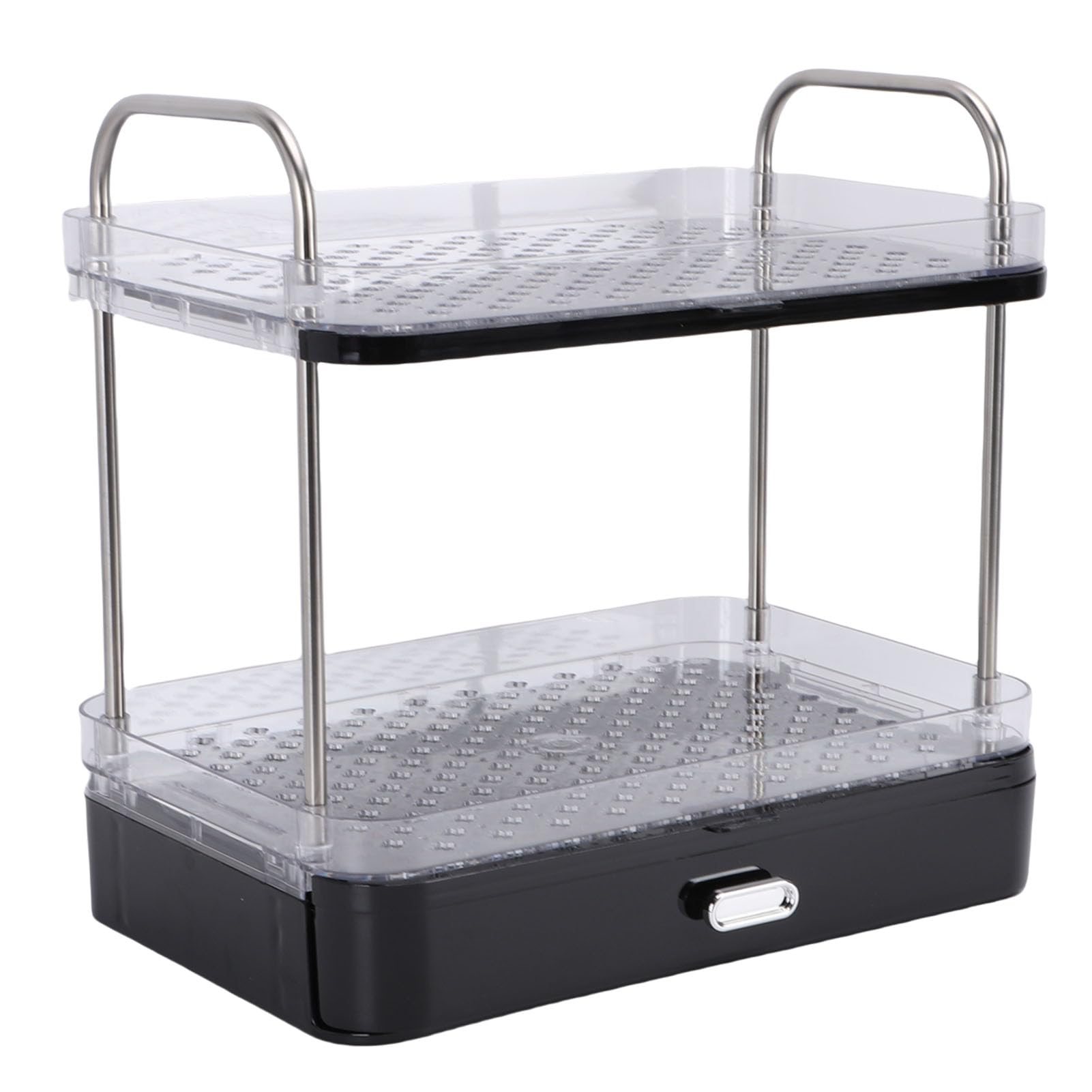 2-stufiger Kaffeebecher-Becherhalter aus PET-Edelstahl, Kaffeestations-Organizer mit Abnehmbarer Abtropfschale, Platzsparendes Regal für Kaffeezubehör, Küchengewürzgläser, (BLACK)