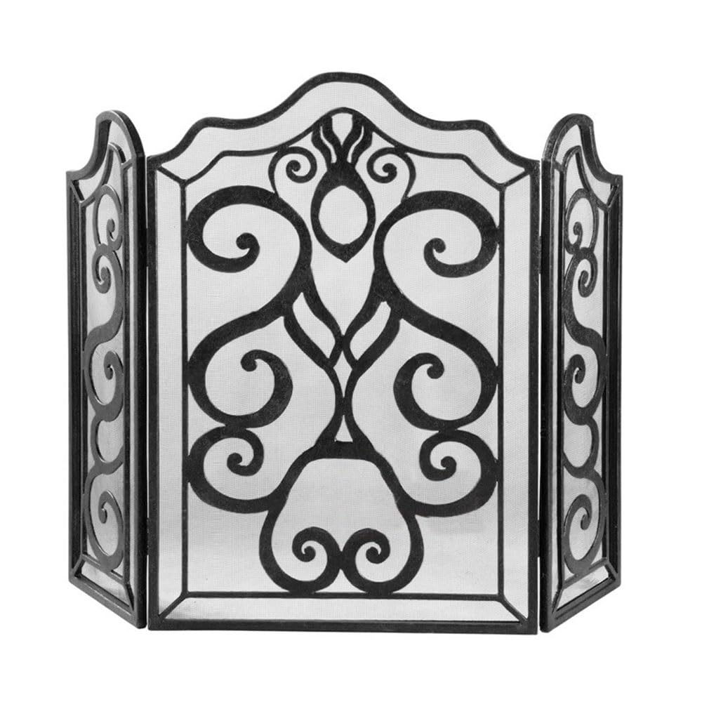fireplace cover Iron Black Three - Fold Fireplace Screen Living Room Heating Fireproof Partition Decorative Fence(Black)