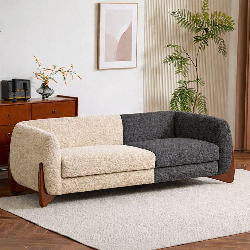 Image of Stylish Sofa Chesterfield Design with Stylish Wooden Legs Bouncy Teddy Fabric Sofa for Bedroom, Living Room, Dining Room & Hallway-(3 Seater Velvet Dark Grey & Beige).