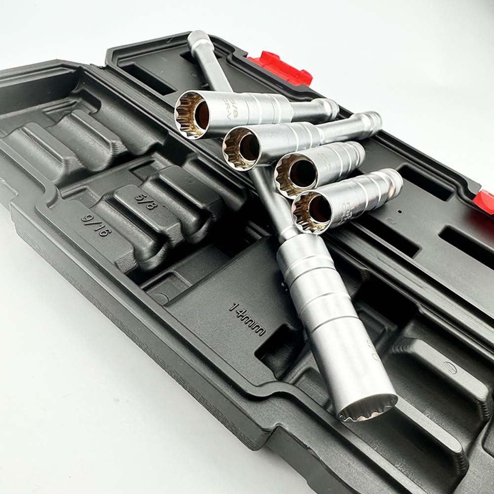 Lecreatekit 5-teiliges drehbares Zündschlüssel-Set, magnetische dünnwandige Verlängerungsschlüssel für Automobil, Motorrad, Chrom-Vanadium-Stahl, 14 mm, 9/16 5/8