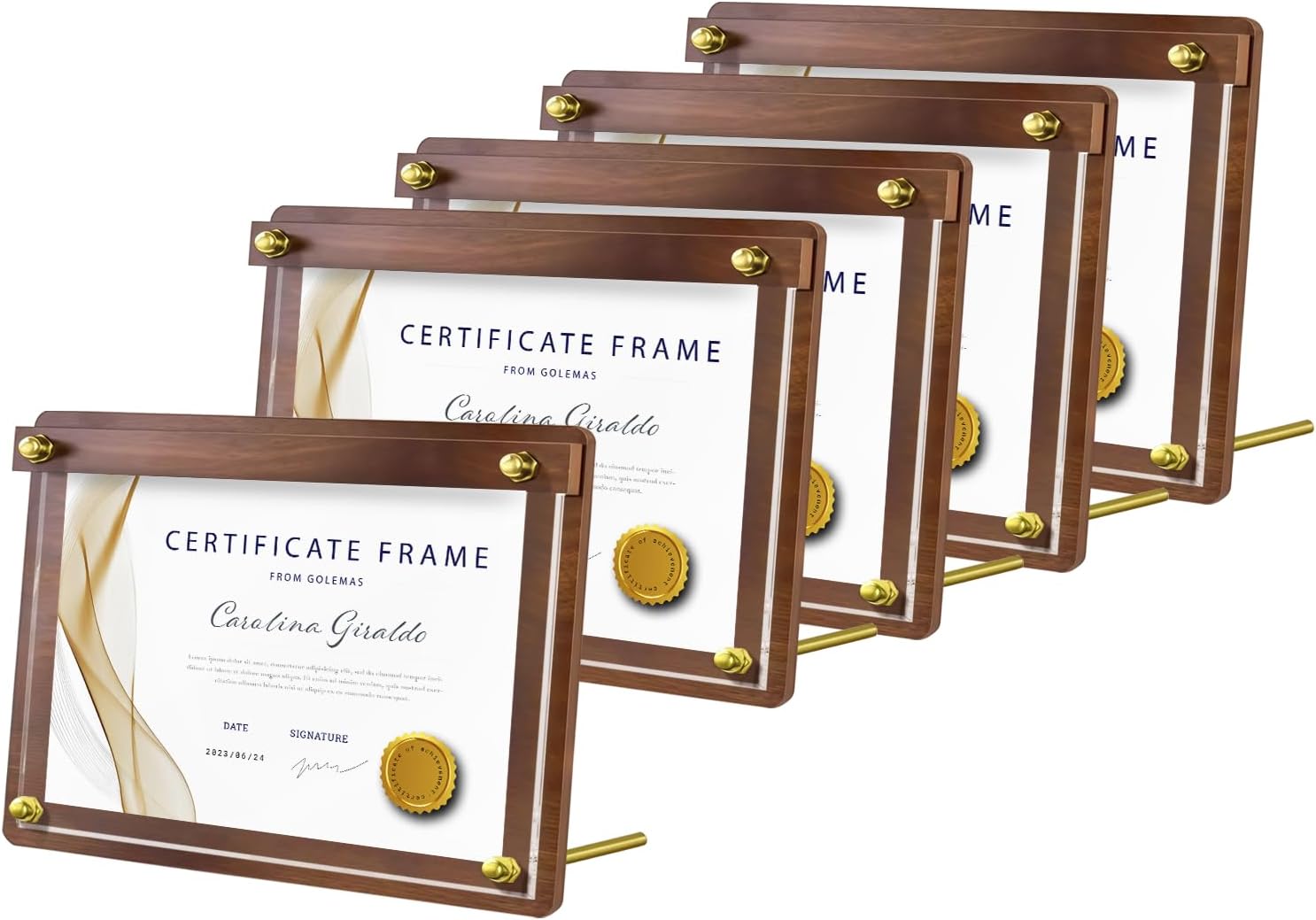 8.5 x 11 Certificate Frame, Classic Wooden Acrylic Sign Holder Gold Stand, Table Top Document Holder, for Office, Cafe, Store, Restaurant, Hotel (Horizontal, 5pack) 5Pack Horizontal