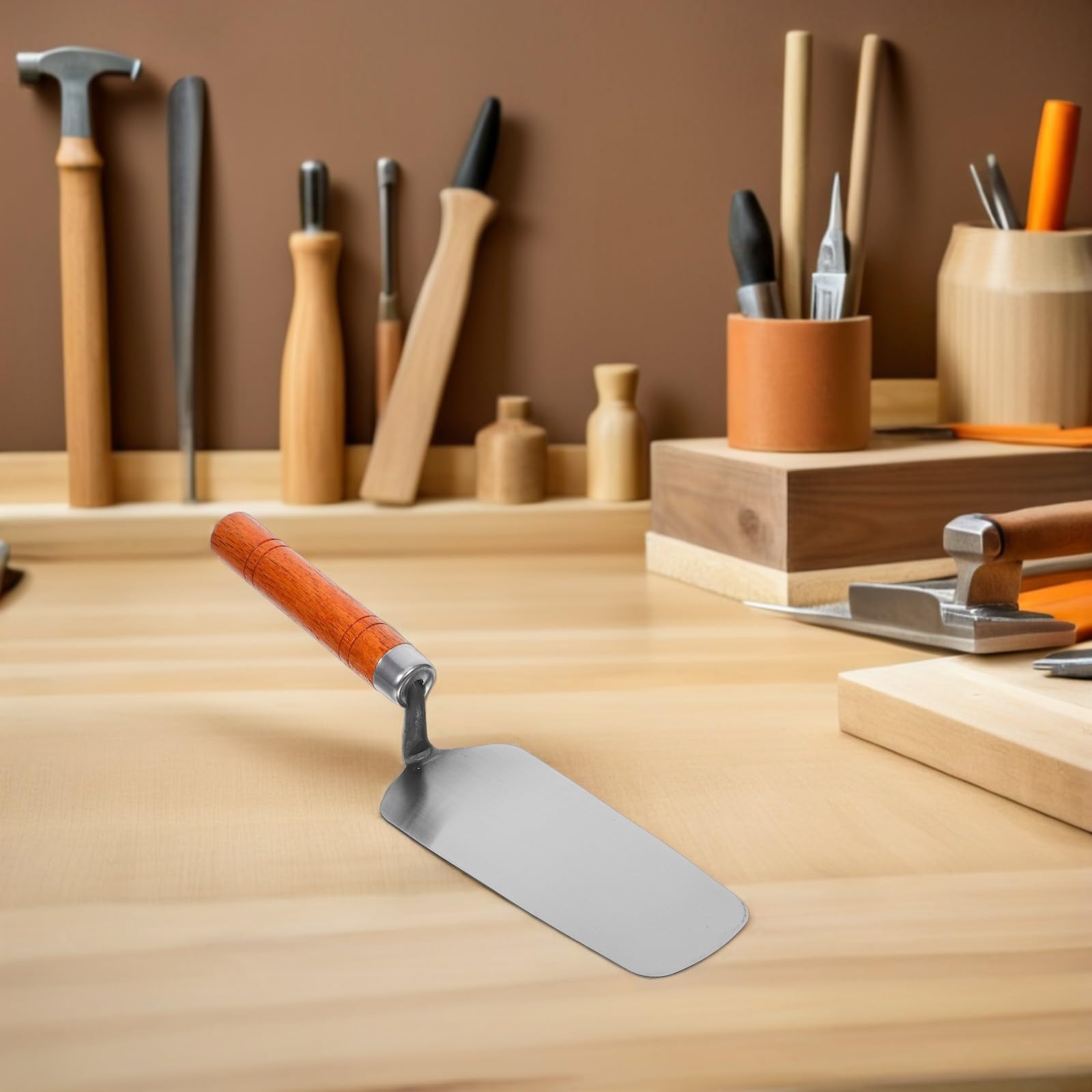 DOITOOL Cazzuola per Intonaco in Acciaio Inossidabile 45# Impugnatura Ergonomica Utensile per Finitura Liscia di Muratura e Cemento Set Professionale Versatile per Lavori Interni ed