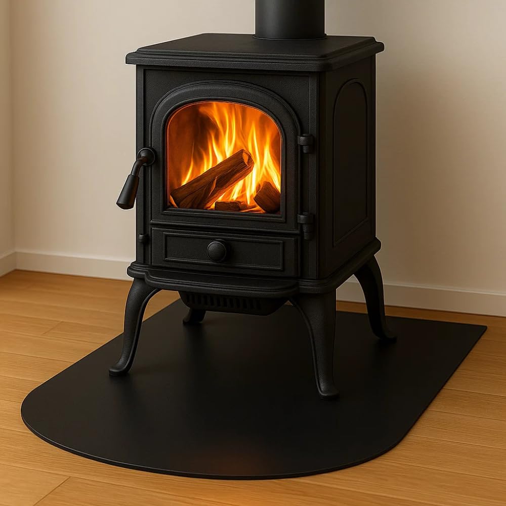 FORTUNATO Pedana Salva-Pavimento in Acciaio, 2 mm, per Stufe a Legna e Pellet, Nera, Disponibile in 70x60, 80x60, 90x80 cm (900 x 800 mm (tonda))