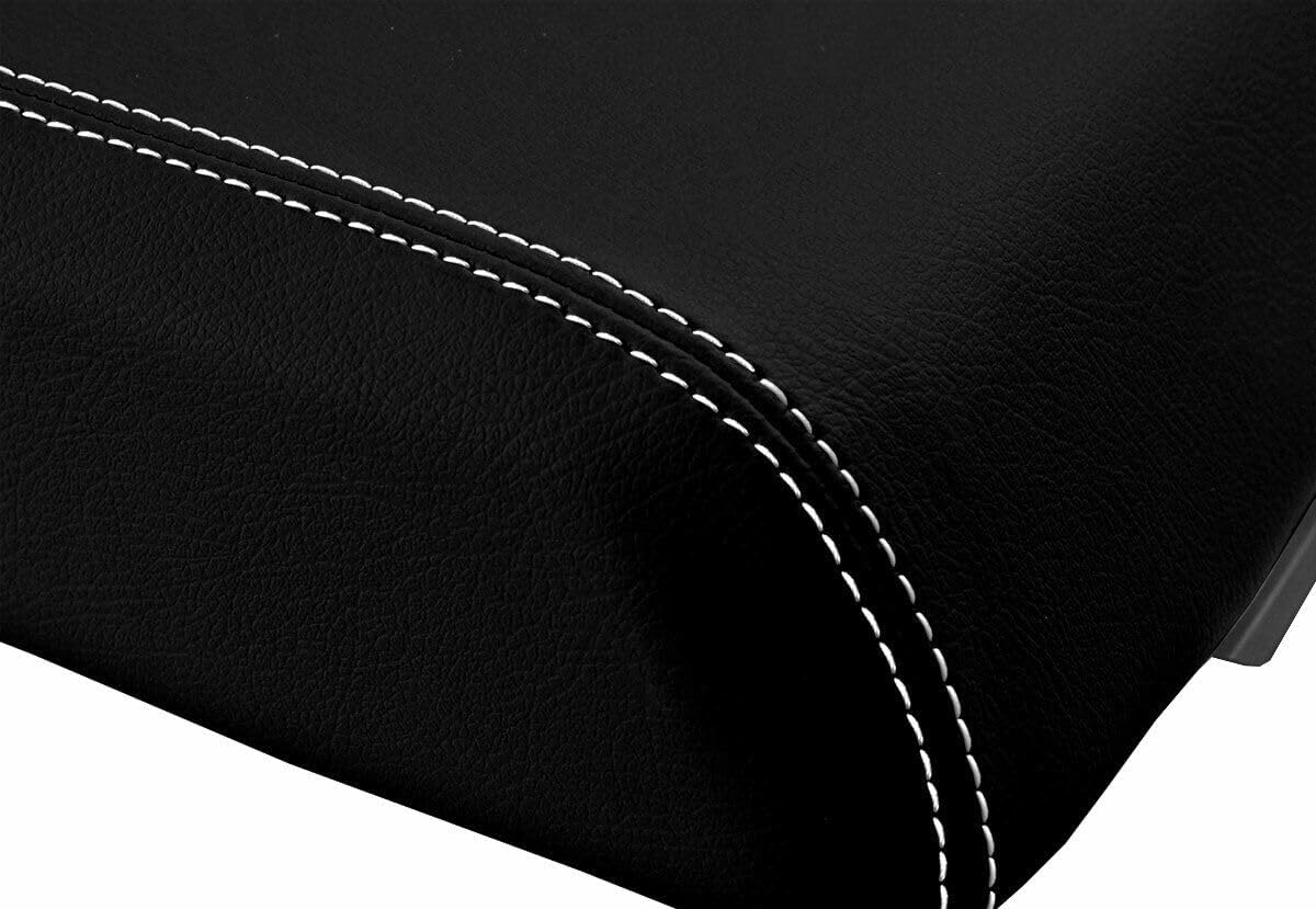 Replacement for PVC Leather Console Lid Pull Over Seat Cover White Stitch Compatible with Ford F250 99-10