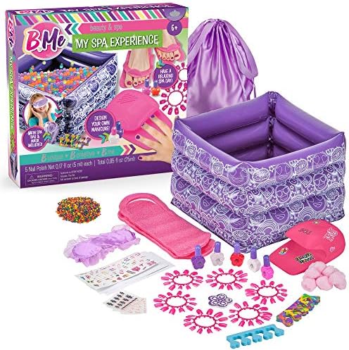 B Me My Spa Experience – Ultimate Kids Spa Kit w/Nail Polish Press On Nails, Nail Dryer, Stickers, Decals, Pedicure Pool, Bath Beads, Storage Bag & More Birthday Gift for Ages Girls 6-12