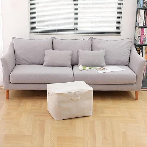 Miniatura 3 de Bolsa de almacenamiento de ropa de 78 L, 19.7 x 15.7 x 13.8 pulgadas, organizadores verticales de tela de lino para edredón, manta, edredón, suéter,