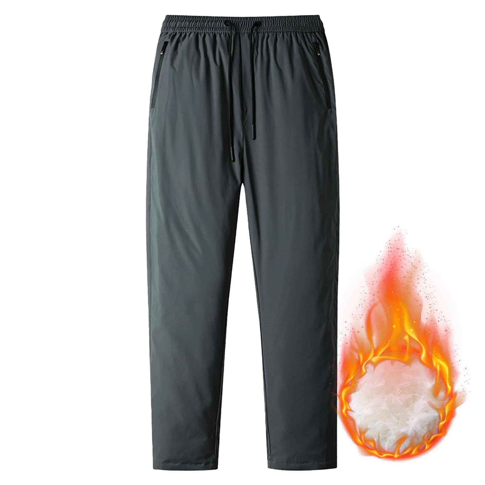Oymyakon Men's Down Pants Winter Warm Elastic Waist Loose Utility Puffy Snow Ski Pants Trousers(Grey,Small)