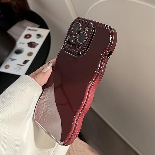 Miniatura 4 de FABSPARK - Funda para iPhone 14 Pro Max, diseño simple, marco ondulado, estética, silicona suave, color rojo vino