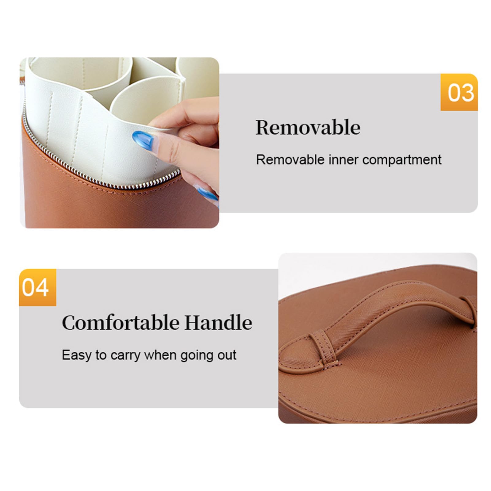 Asixxsix Borsa Trucco Grande, Beauty Case con Divisore Rimovibile (BROWN) | Borsa da viaggio per cosmetici, con manico superiore, 16,5x14,5x21 cm / 6,50x5,71x8,27 pollici, doppia cerniera, per donne