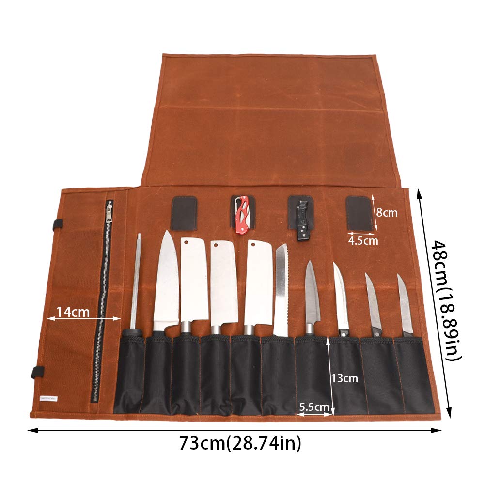 Borsa Porta Coltelli In Tela Cerata Verde, 7 Tasche, Pieghevole Per Chef E Campeggio - 2