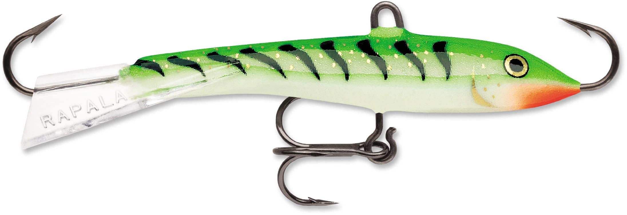 Rapala Jigging Rap, Ice Fishing Jigging Lure, Walleye Pike and Perch Jig, Vertical Jigging Bait, 4-3/8", Glow Green Tiger