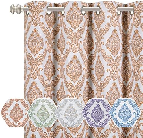 Damask Blackout Curtains, 84 Inch Long, 2 Panels, Medallion Paisley Room Darkening Curtains, Thermal Insulated Grommet Window Curtain Drapes for Bedroom Living Room, 50"x 84", Burnt Orange